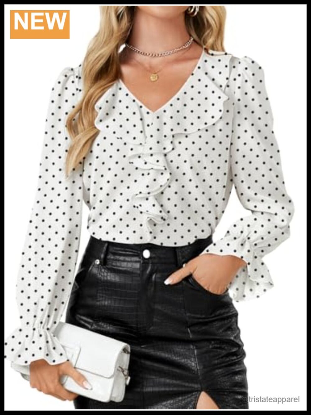 Ruffle V Neck Long Sleeve Blouse Dressy Top